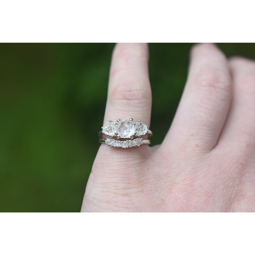 Raw Crystal Engagement Ring - Silver Stacked Diamond-Look Ring - Handcrafted